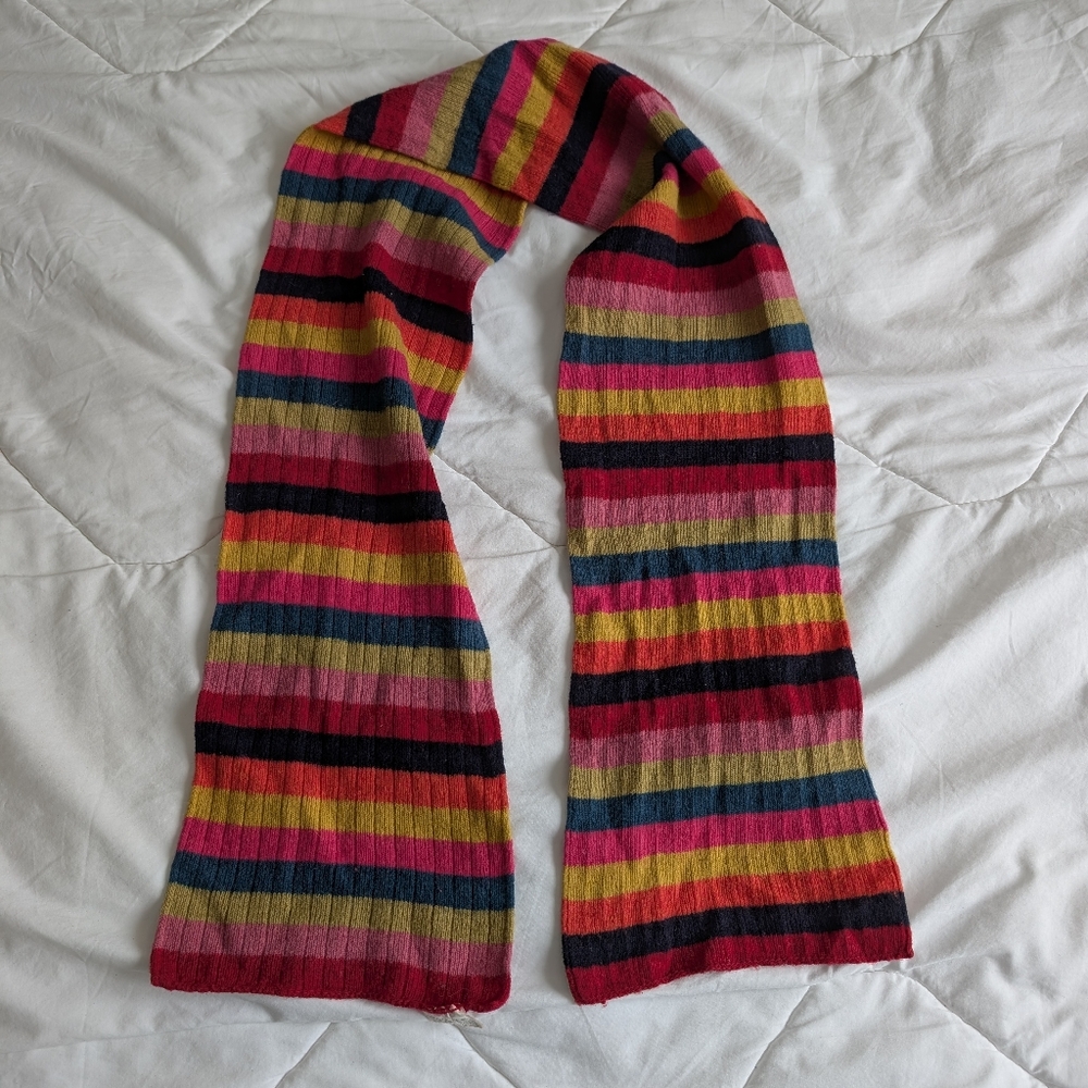 Vintage | 100% Wool Ribbed Rainbow Stripe Scarf